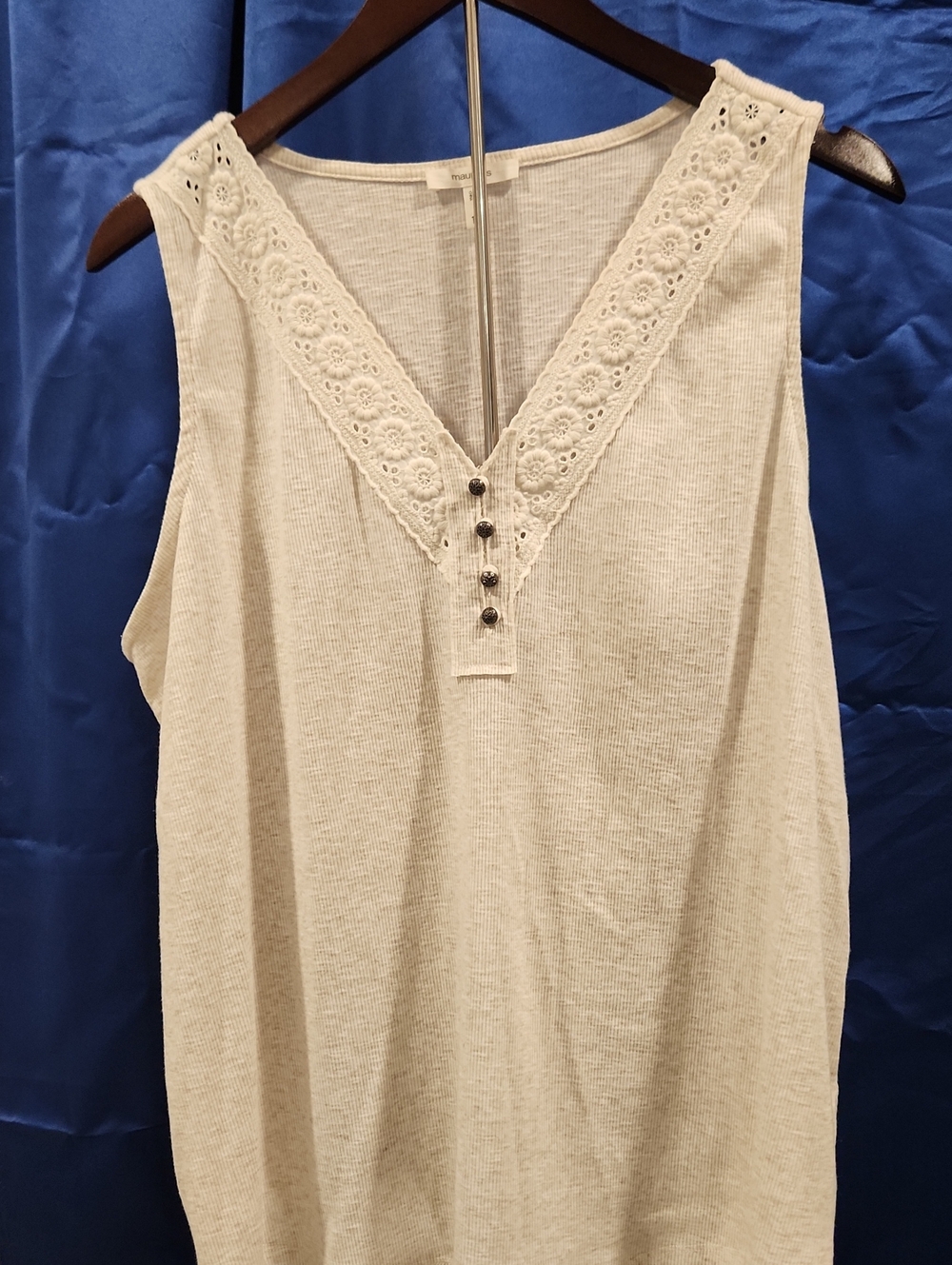 Maurices Cream Lace-Trim Henley Tank